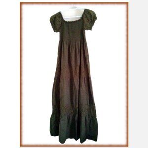 Anna-Kaci Women's Boho Lace Sleeve Smocked Maxi Dress, Olive Green, M